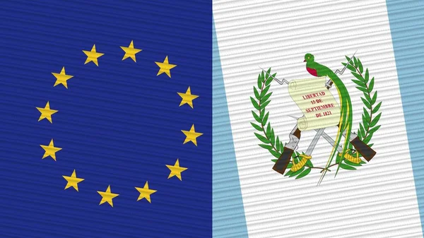 Guatemala European Union Two Half Flags Together Fabric Texture Illustration — 스톡 사진