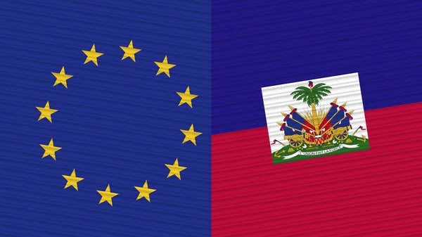 Haití Unión Europea Dos Medias Banderas Juntas Textura Tela Ilustración — Foto de Stock
