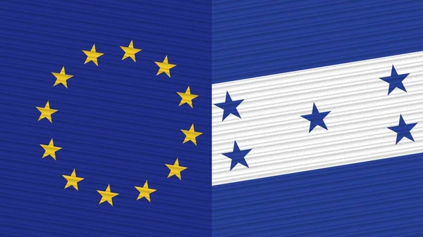 Ονδούρα Και Ευρωπαϊκή Ένωση Δύο Μισές Σημαίες Μαζί Υφασμάτινη Απεικόνιση — Φωτογραφία Αρχείου