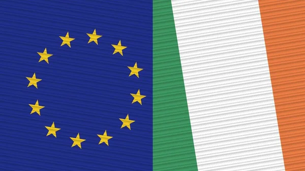 Irlanda Unione Europea Due Mezze Bandiere Insieme Tessuto Texture Illustrazione — Foto Stock