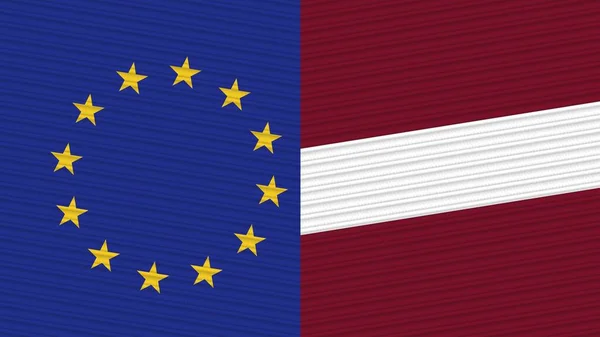 Latvia European Union Two Half Flags Together Fabric Texture Illustration — 스톡 사진