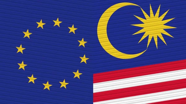 Malaysia European Union Two Half Flags Together Fabric Texture Illustration — 스톡 사진