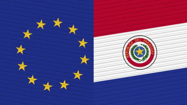Paraguay Union Européenne Deux Demi Drapeaux Ensemble Illustration Texture Tissu — Photo