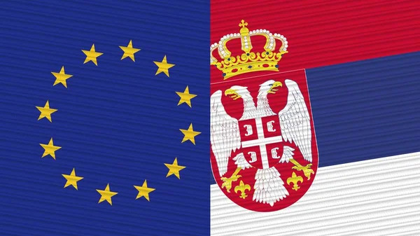 Serbia European Union Two Half Flags Together Fabric Texture Illustration — 스톡 사진