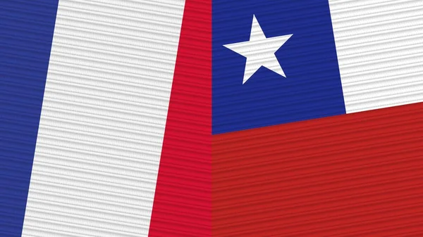 Chile France Two Half Flags Together Fabric Texture Illustration — ストック写真