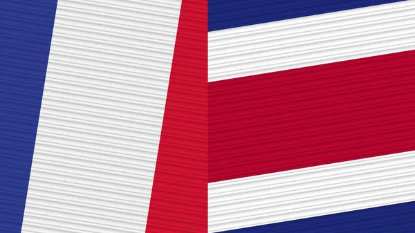 Costa Rica France Two Half Flags Together Fabric Texture Illustration — 스톡 사진