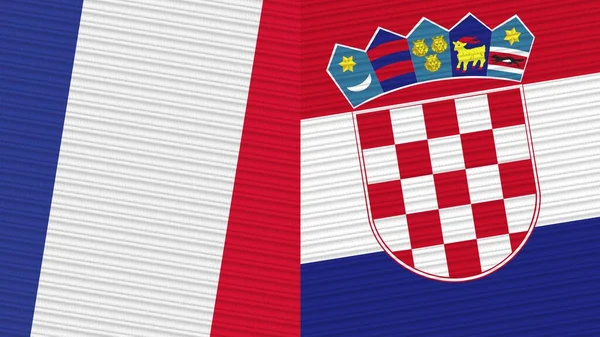 Croatia France Two Half Flags Together Fabric Texture Illustration — 스톡 사진