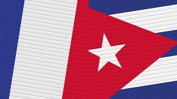 Cuba France Two Half Flags Together Fabric Texture Illustration — 스톡 사진