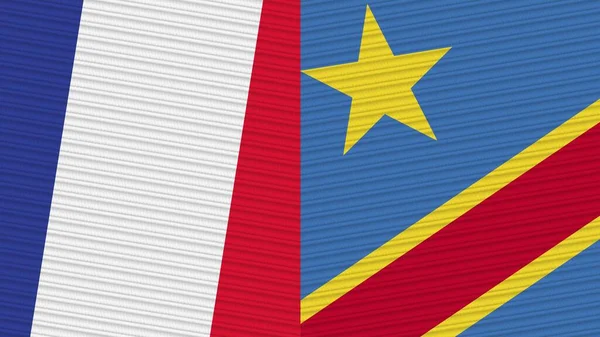 República Democrática Congo França Duas Meias Bandeiras Juntas Ilustração Textura — Fotografia de Stock