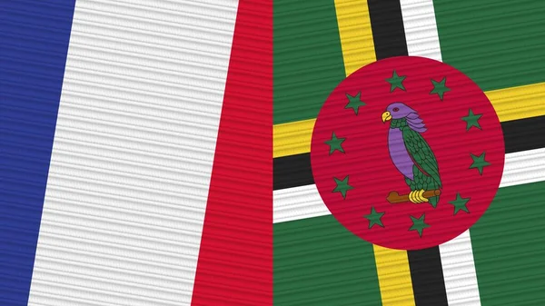 Dominica Franciaország Két Fél Zászlók Együtt Szövet Textúra Illusztráció — Stock Fotó
