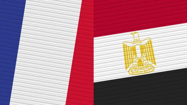 Egitto Francia Due Mezze Bandiere Insieme Tessuto Texture Illustrazione — Foto Stock