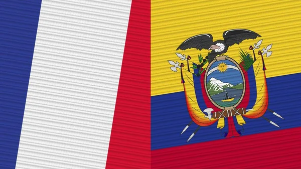 Ekwador Francja Dwie Półflagi Razem Tekstura Tkaniny Ilustracja — Zdjęcie stockowe
