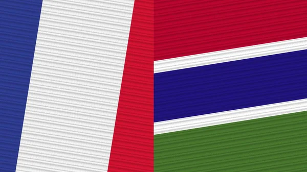 Gambia France Two Half Flags Together Fabric Texture Illustration — Stock Photo, Image