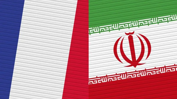 Iran Und Frankreich Zwei Halbe Flaggen Zusammen Stoff Textur Illustration — Stockfoto