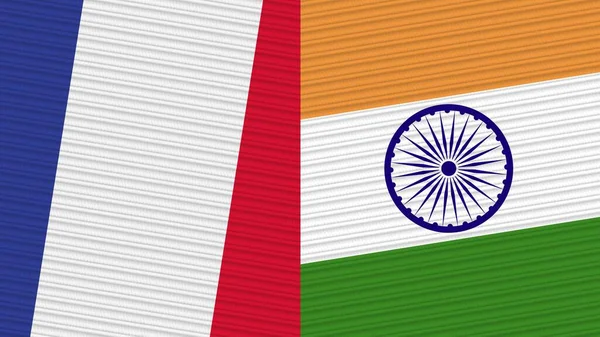 India Frankrijk Twee Halve Vlaggen Samen Stof Textuur Illustratie — Stockfoto