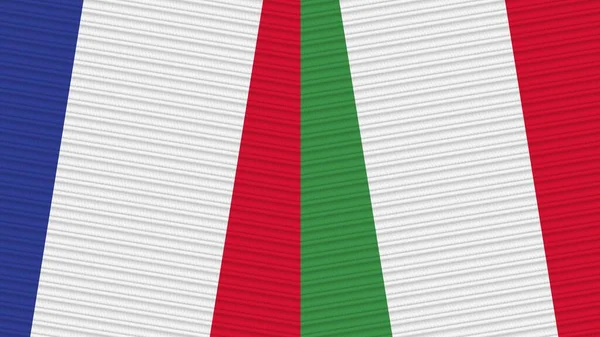 Italy France Two Half Flags Together Fabric Texture Illustration — Stock Photo, Image