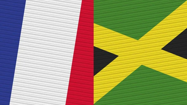 Jamaica France Two Half Flags Together Fabric Texture Illustration — 图库照片