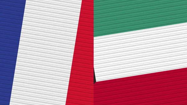 Kuwait France Two Half Flags Together Fabric Texture Illustration — 스톡 사진