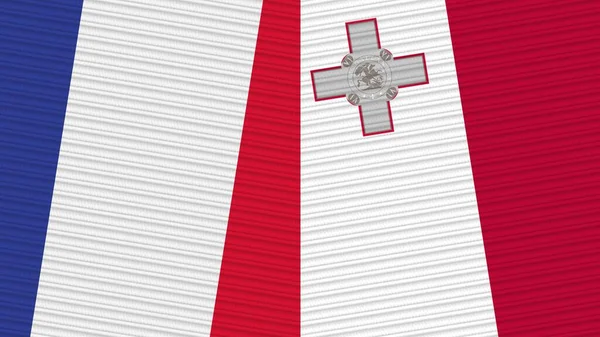 Malta Und Frankreich Zwei Halbe Flaggen Zusammen Textur Illustration — Stockfoto