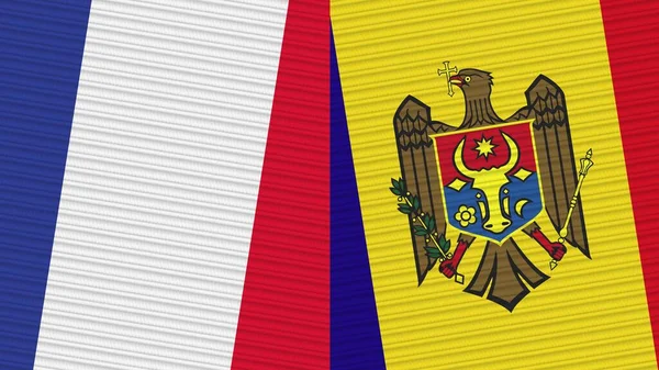 Moldova France Two Half Flags Together Fabric Texture Illustration — 图库照片