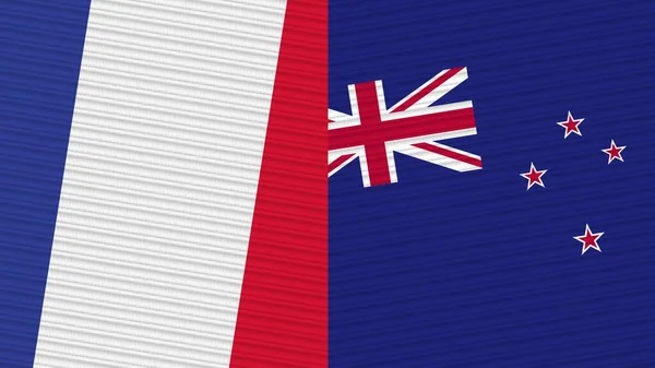 New Zealand France Two Half Flags Together Fabric Texture Illustration — Stock Photo, Image