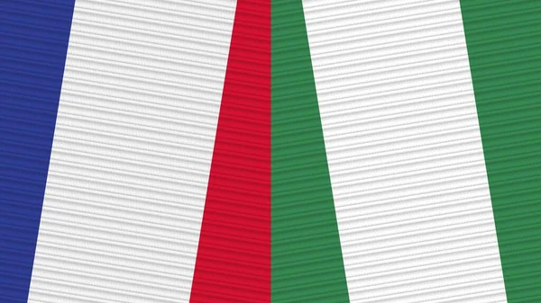 Nigeria France Two Half Flags Together Fabric Texture Illustration — 图库照片