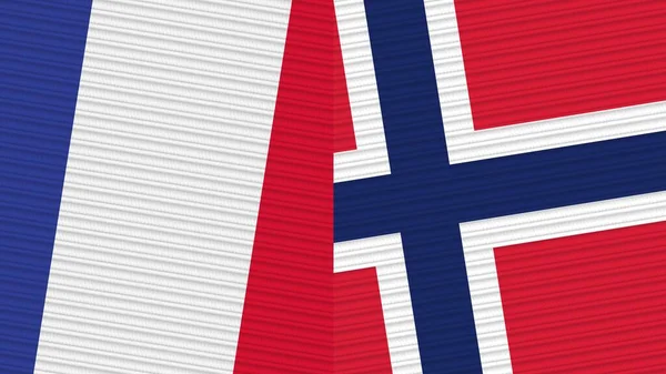 Norway France Two Half Flags Together Fabric Texture Illustration — Stock Photo, Image