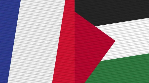 Palestine France Two Half Flags Together Fabric Texture Illustration — Stock Photo, Image