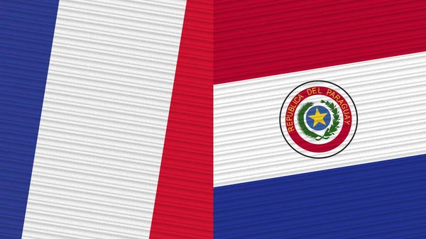 Paraguay France Two Half Flags Together Fabric Texture Illustration — 图库照片