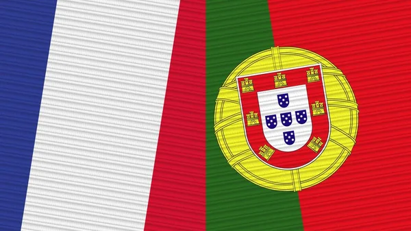 Portugália Franciaország Két Fél Zászlók Együtt Szövet Textúra Illusztráció — Stock Fotó