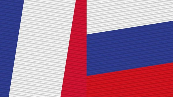 Russia France Two Half Flags Together Fabric Texture Illustration — 图库照片