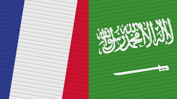 Arabia Saudita Francia Due Mezze Bandiere Insieme Tessuto Texture Illustrazione — Foto Stock