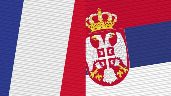 Serbien Och Frankrike Två Halva Flaggor Tillsammans Tyg Textur Illustration — Stockfoto