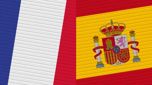 Spain France Two Half Flags Together Fabric Texture Illustration — 图库照片