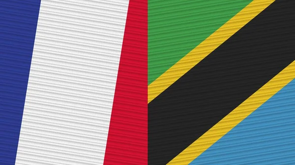 Tanzania France Two Half Flags Together Fabric Texture Illustration — 스톡 사진