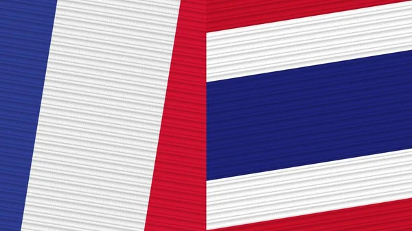 Thailand France Two Half Flags Together Fabric Texture Illustration — 스톡 사진