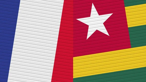 Togo França Duas Meias Bandeiras Juntas Ilustração Textura Tecido — Fotografia de Stock