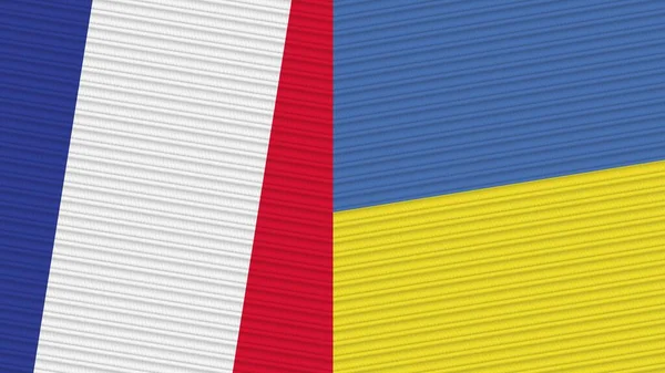 Ukraine France Two Half Flags Together Fabric Texture Illustration — 스톡 사진
