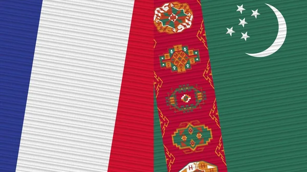 Turkmenistán Francia Dos Medias Banderas Juntas Textura Tela Ilustración — Foto de Stock