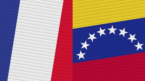 Venezuela France Two Half Flags Together Fabric Texture Illustration — 图库照片