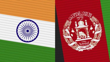Afganistan ve Hindistan Birlikte İki Yarım Bayrak Kumaş Doku Çizimi
