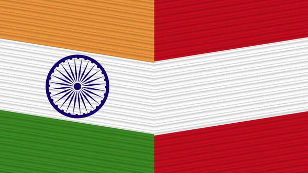 Ausztria India Két Fél Zászlók Együtt Szövet Textúra Illusztráció — Stock Fotó