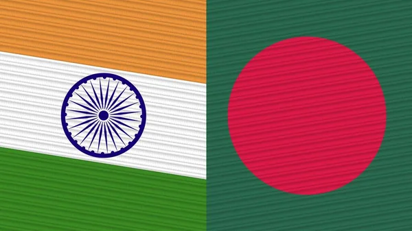Bangladeş Hindistan Yarım Bayrak Birlikte Kumaş Doku Çizimi — Stok fotoğraf