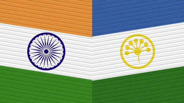 Bashkortostan Índia Duas Meias Bandeiras Juntas Ilustração Textura Tecido — Fotografia de Stock