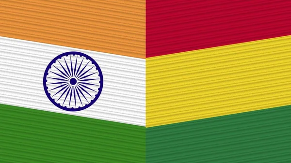 Bolivia India Two Half Flags Together Fabric Texture Illustration — Stock Photo, Image