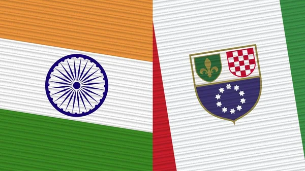 Федерація Боснії Герцеговини Індія Two Half Flags Together Fabric Texture — стокове фото