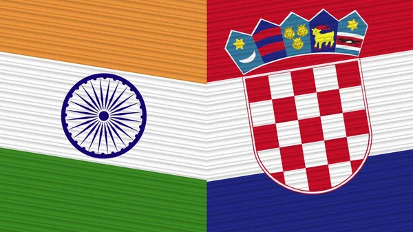 Croacia India Dos Medias Banderas Juntas Textura Tela Ilustración — Foto de Stock