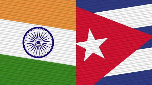 Cuba India Twee Halve Vlaggen Samen Stof Textuur Illustratie — Stockfoto