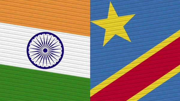 Democratische Republiek Congo India Twee Halve Vlaggen Samen Textuur Illustratie — Stockfoto