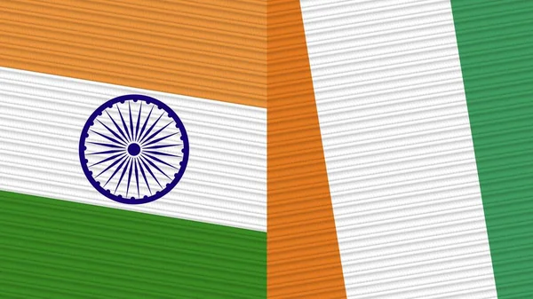 Cote Ivoire Und Indien Zwei Halbe Flaggen Zusammen Textur Illustration — Stockfoto